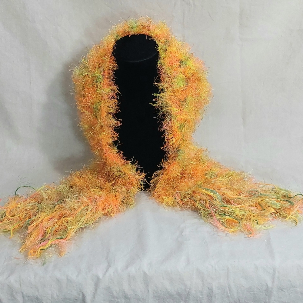 Handmade Knitted Bright Colorful Fuzzy Scarf